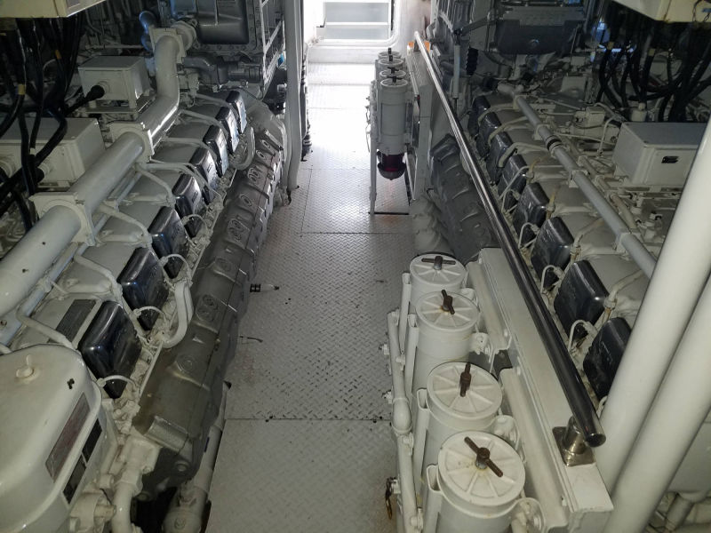 View of a marine engine room looking out